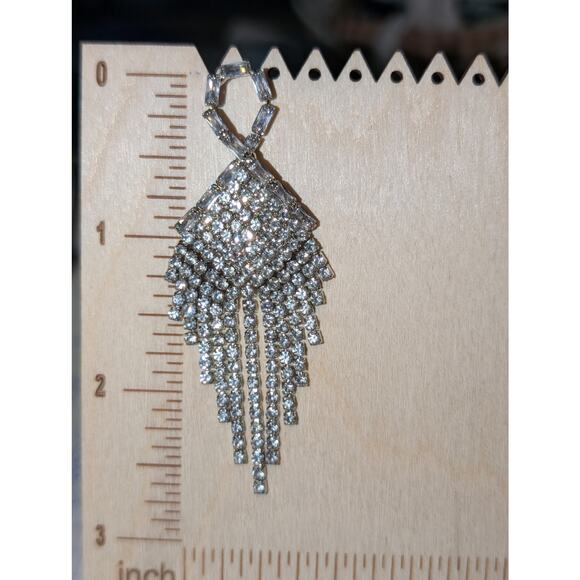 Rhinestone Fringe Dangle Round & Baguette Pierced Earrings - Picture 5 of 6